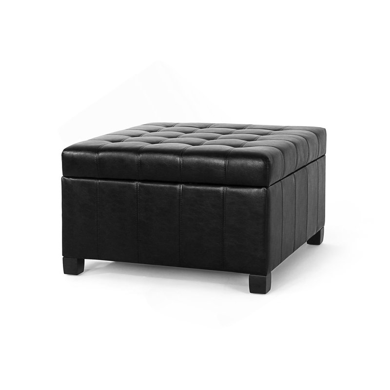 Francisville Upholstered Ottoman, Midnight Faux Leather