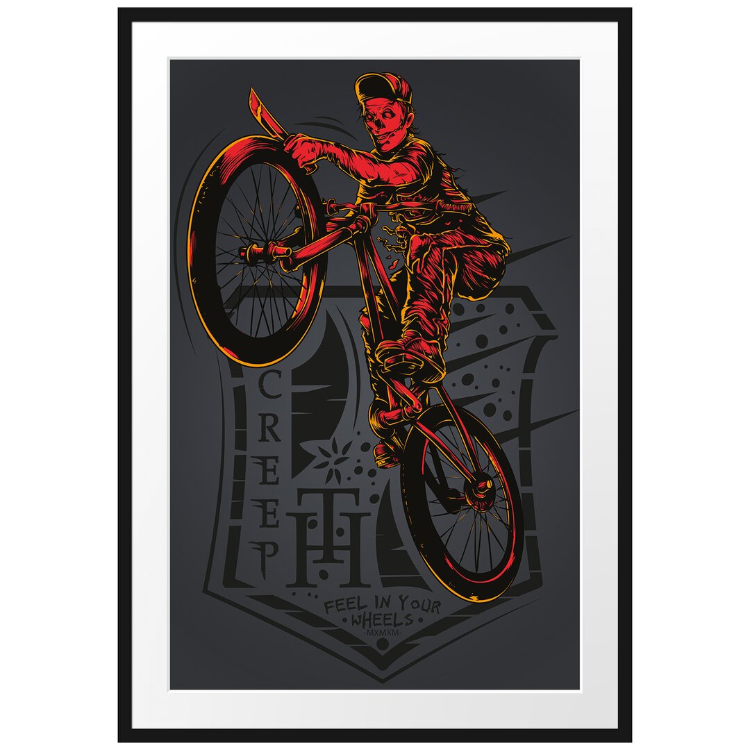 Gerahmtes Poster Creepy Biker Black