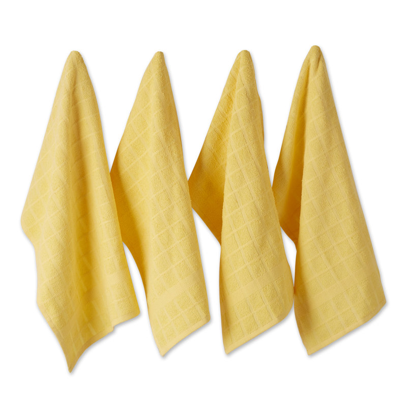 Cotton Checkered Waffle Tea Towel Kitchen Towel, Yellow