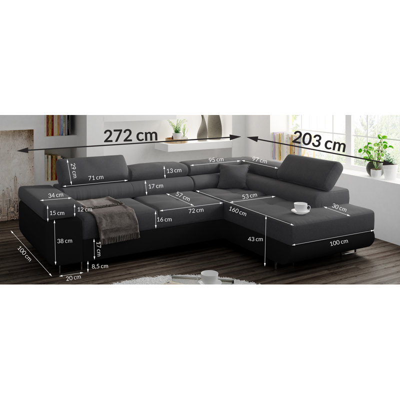 Anguel 4 Seater Sofa Bed, Dark Grey/White , Left Hand Facing