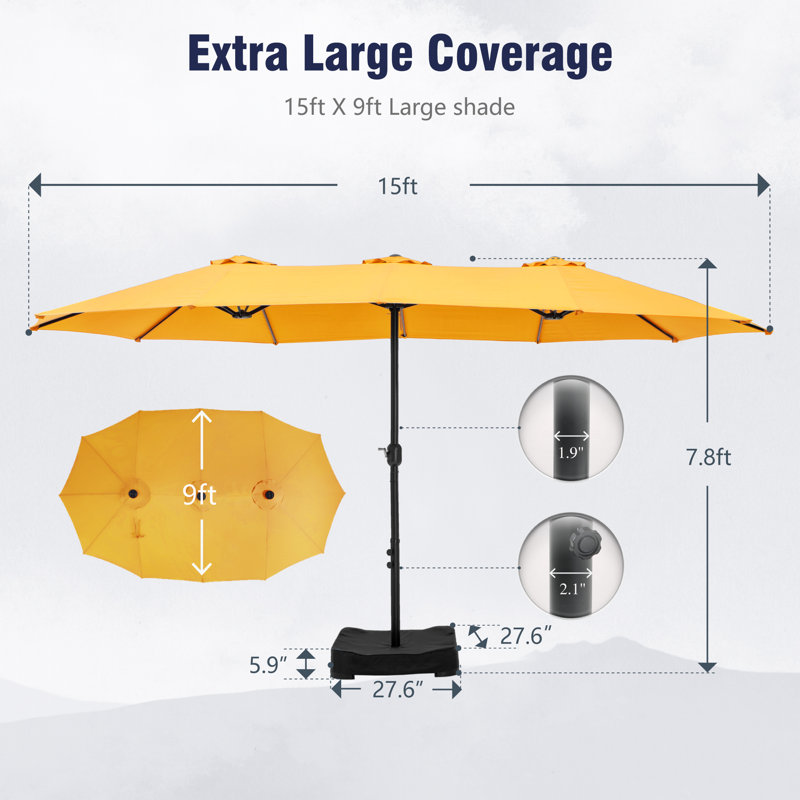 Ayram 457.2cm X 274.3cm Rectangular Market Parasol, Golden Yellow