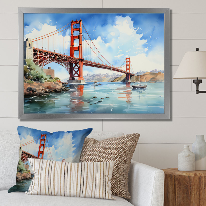Pont bleu, architecture Marvel IV - architecture, art mural salon, H 34 po x l 44 po x P 1,5 po, Cadre photo argenté