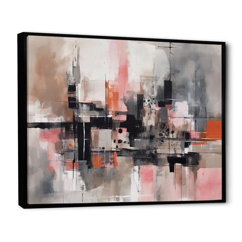 «Pink Black Minimalims Fludity II», reproduction sur toile, H 12 po x l 20 po x P 1 po, Cadre flottant noir