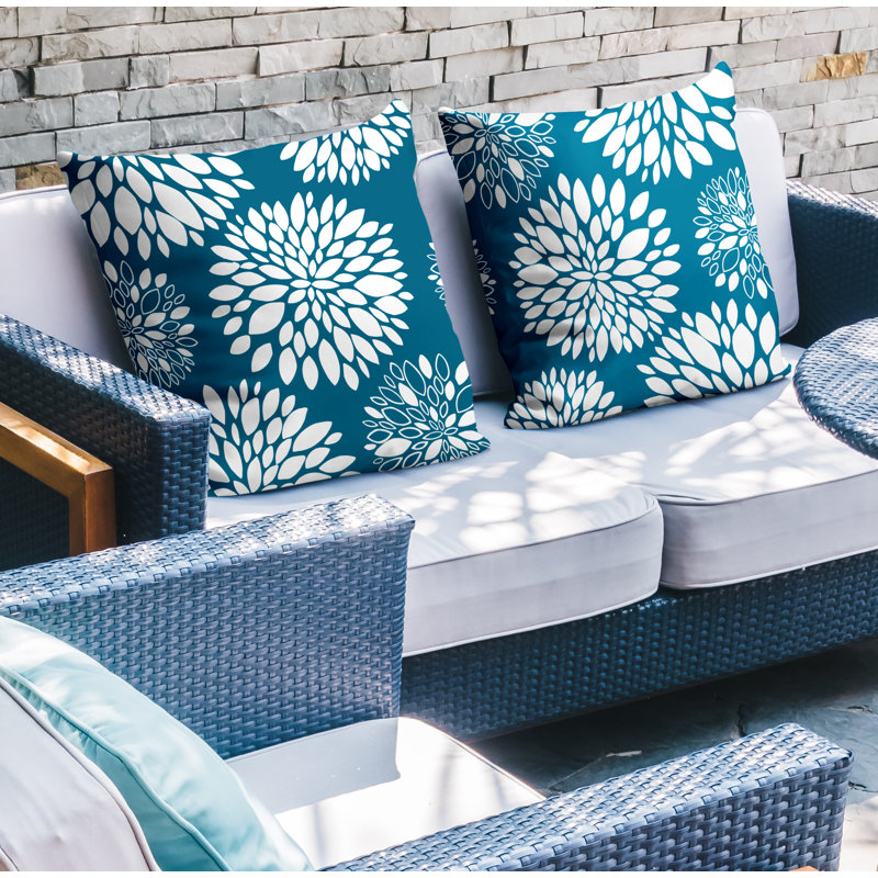 Floral Outdoor Reversible Throw Pillow, 19W" x 19H", Turquoise