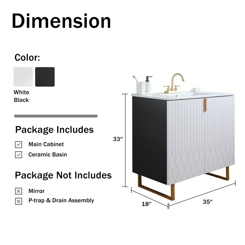 Ensemble de meuble-lavabo simple blanc 36 po, Central, 36"