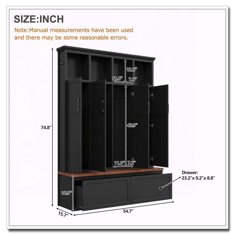 54.7 " Wide Hall Tree, Black
