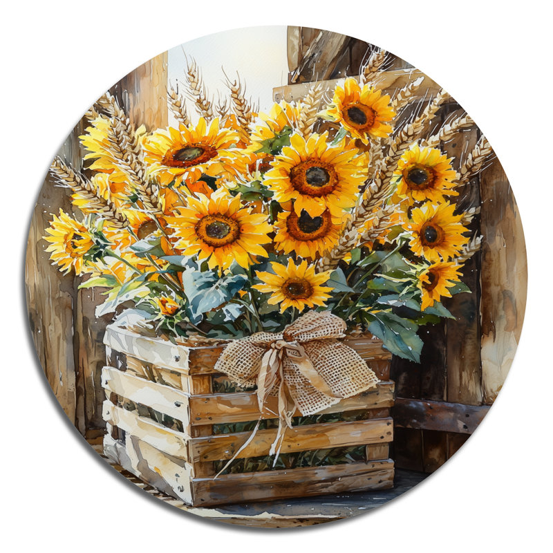 Décoration murale tournesol blé à la ferme - Tournesols en métal, H 16 po x l 16 po