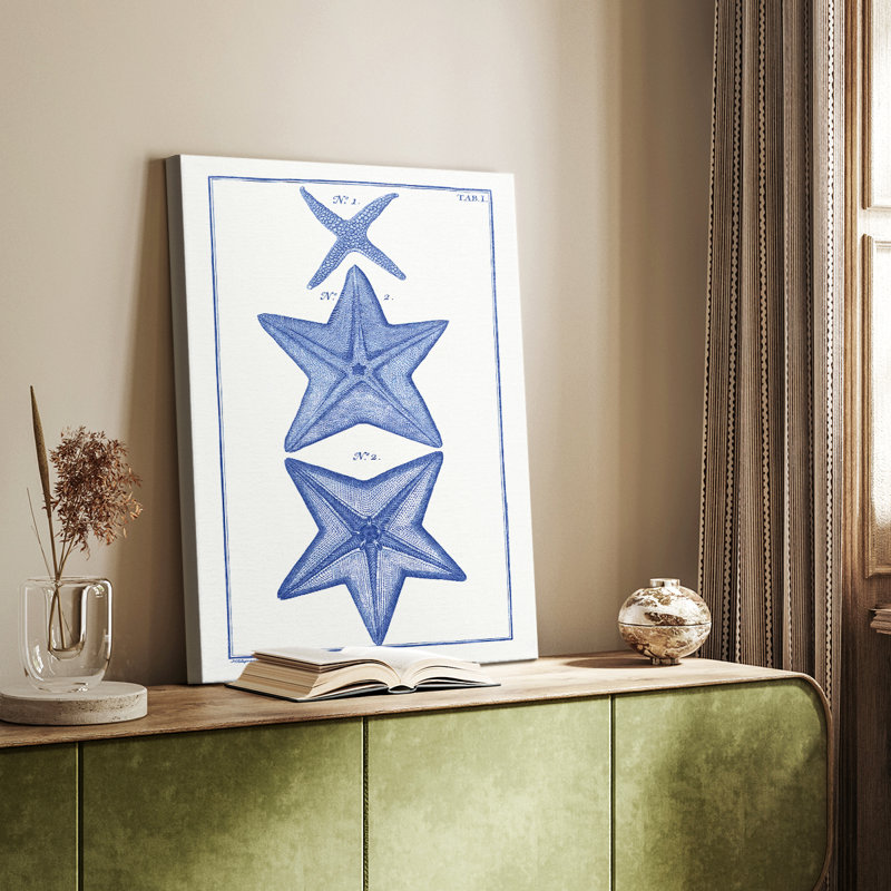 Étoiles de mer bleues II - Cavas enveloppés de galerie, H 27 po x l 18 po