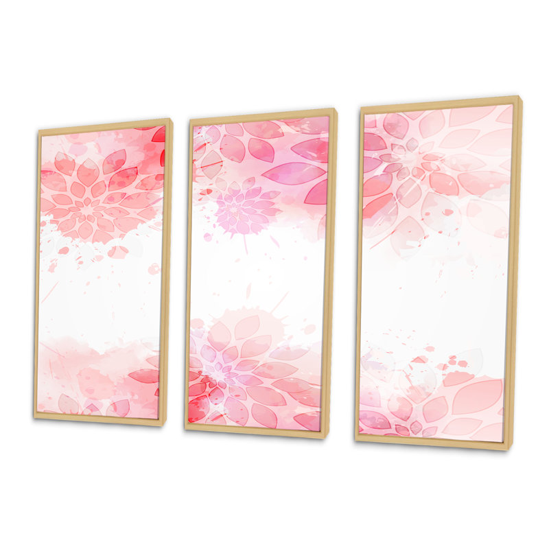 Abstrait fleurs roses éclaboussures II - ensemble d'art moderne sur toile encadrée moderne de 3, H 32 po x l 48 po x P 1 po