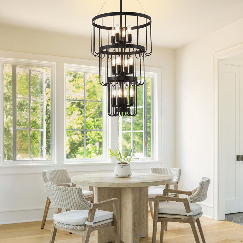 Lustre gradué à 12 lumières à niveaux, Noir mat