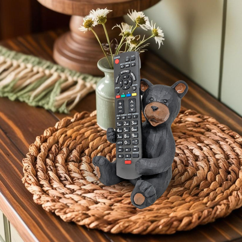 Resin Rustic Woodland Black Bear Remote Control Holder Figurine TV Organizer for Cabin or Lodge Décor