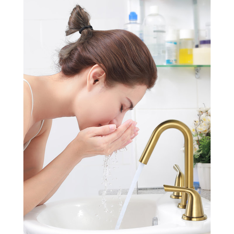 Widespread 2-handle Bathroom Faucet with Drain Assembly, Gold