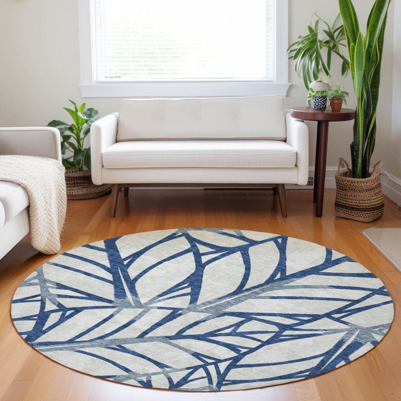 Premium Machine Washable Lisse Navy Rug, Round 8'