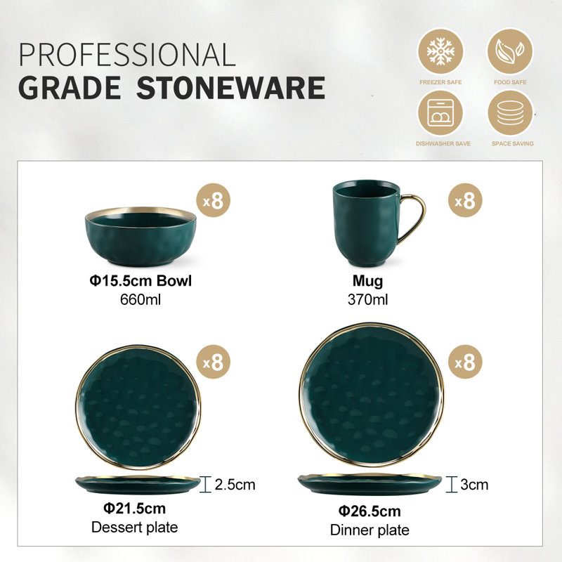 Ceramic Dinnerware Set 32 Piece - Service for 8, Dark Green