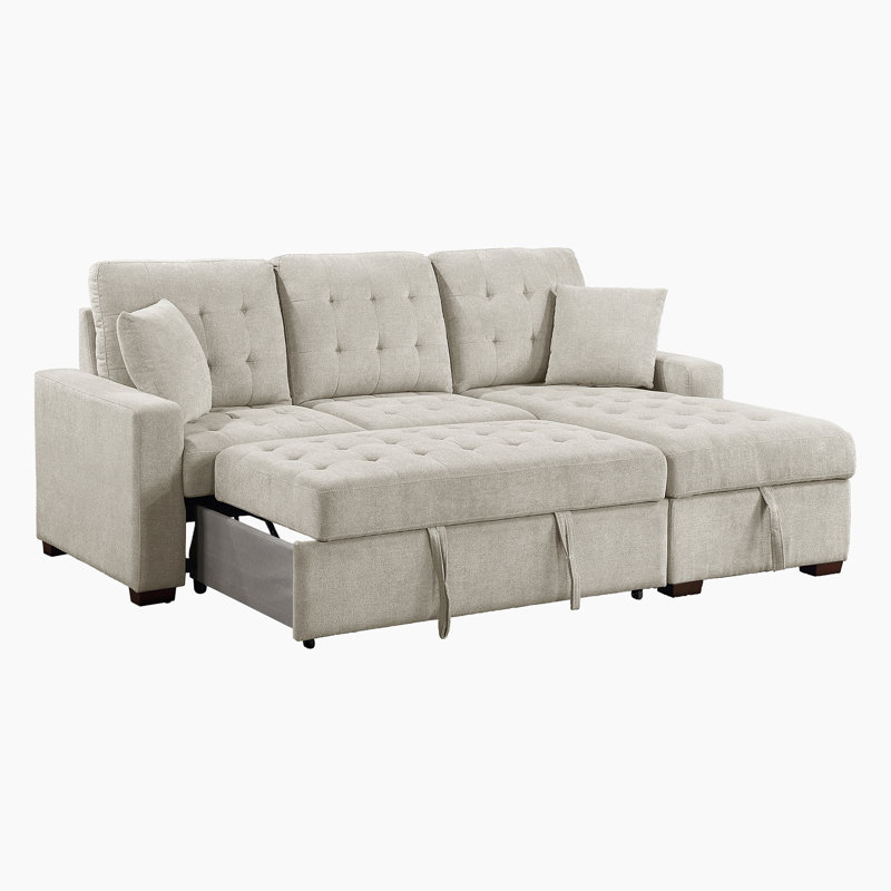Canapé-lit modulaire 2 pièces avec rangement caché Eleen, Accoudoir à droite (vu de face), Tissu sable
