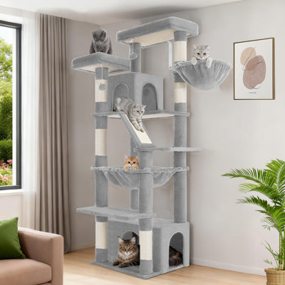 Large Cat Tree, 183 cm Tall Cat Tower for Indoor Cats Large Cats, Corner Climbing Tower with 6 Sisal Scratching Posts, 2 Large Platforms, 2 Caves, Hammocks, Stairs