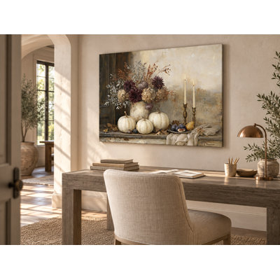 «Rustic Linen Harvest Bouquet Floral», art mural sur toile tendue