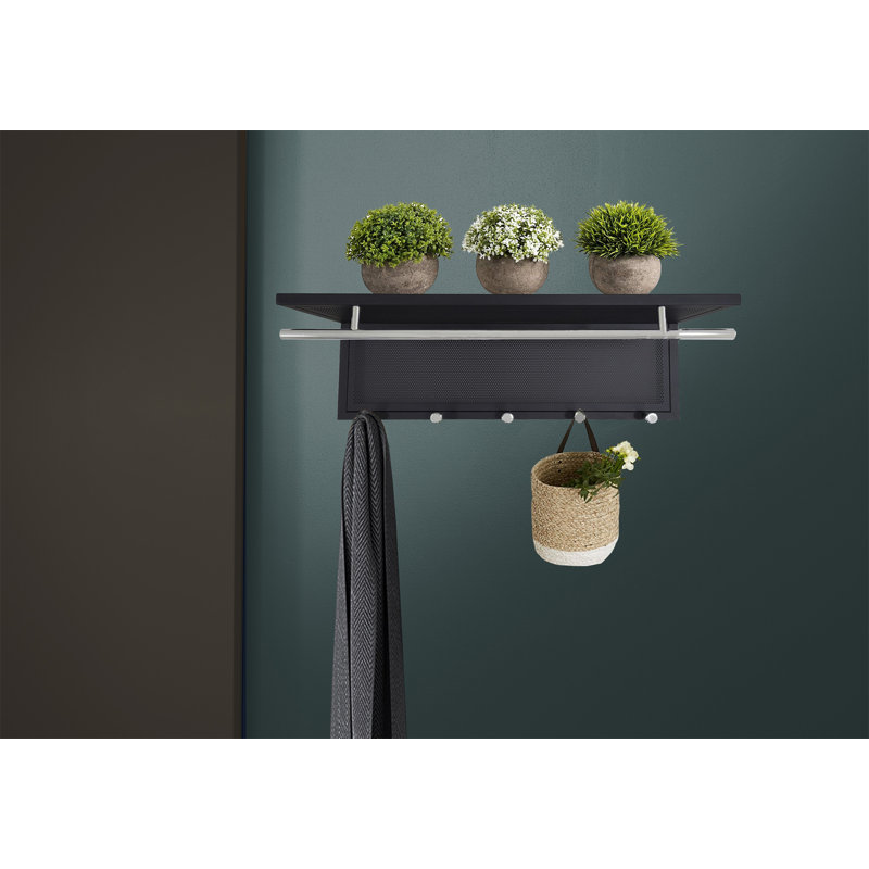 Esyspot Metal Powder Coating Hook Wall Mounted With Shelf, Black