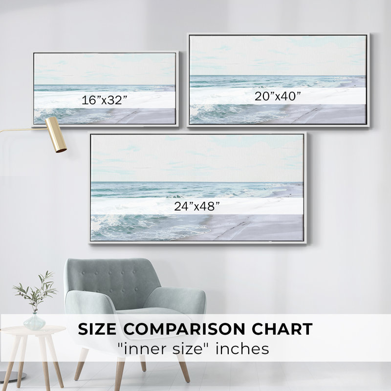 Méditation Tranquil Ocean I - Toile tendue avec châssis encadré - Prêt à être accroché, H 21 po x l 41 po, Blanc