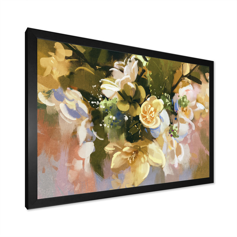«Abstract Green Blooming Grunge Bouquet», reproduction sur toile, Cadre d'angle fermé noir, H 8 po x l 12 po x P 1 po
