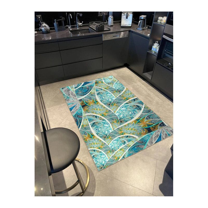 Modern Green Heart Woven Base Washable Carpet, Round 4'