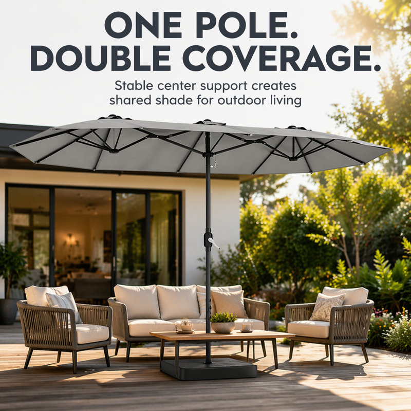 Parasol de patio rectangulaire 15 pi avec base, Grey
