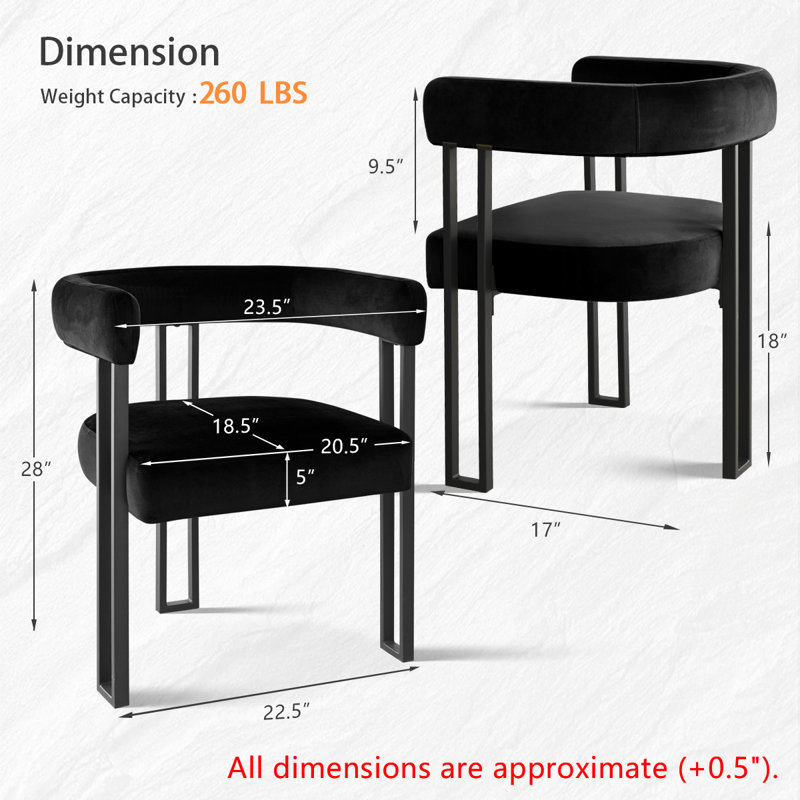 Adelyn 18" H Velvet Upholstered Kitchen Dining Armchair (Set of 2), Black