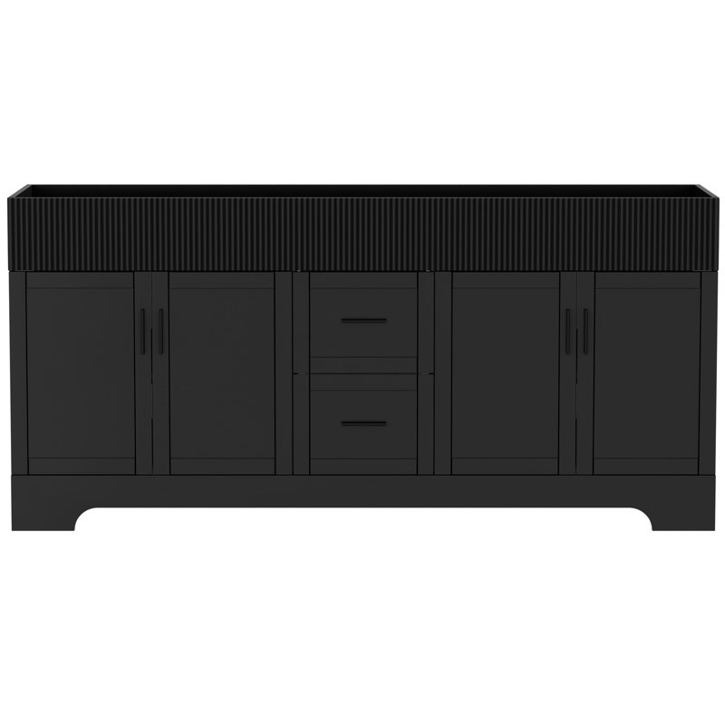 72" Freestanding Double Sink Bathroom Vanity Cabinet Base Only, Hand-Painted, Sink Not Included, Assembly Required, Black