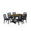 Cet ensemble de salle à manger 7 pièces comprend une table avec plateau de style jacobéen vieilli et 6 chaises empilables recouvertes de tissu de polyester noir brossé.-969945447-969945441