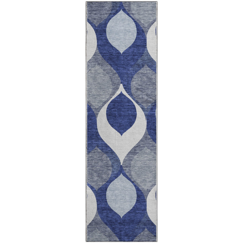 Premium Machine Washable Lisse Navy Rug, Runner 2' 3" x 7' 6"
