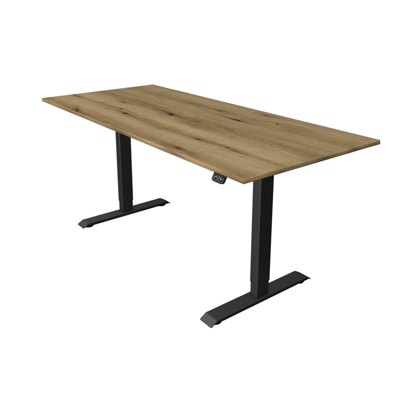 Adjustable Metal Base Standing Desk, Oak, 123cm H x 180cm W x 80cm D, Black