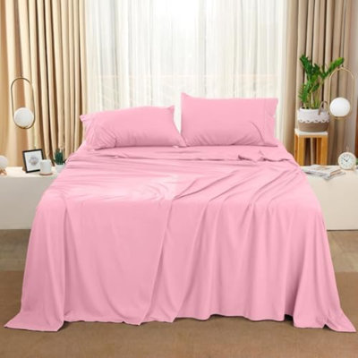 Bedding King Bed Sheets Set - 4 Piece Bedding - Brushed Microfiber - Shrinkage And Fade Resistant - Easy Care (Crystal Pink)