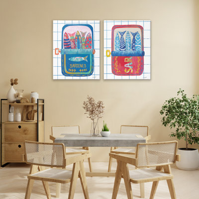 Whimsical Silly Sardines 2pc Canvas Set, design by Courtney Prahl