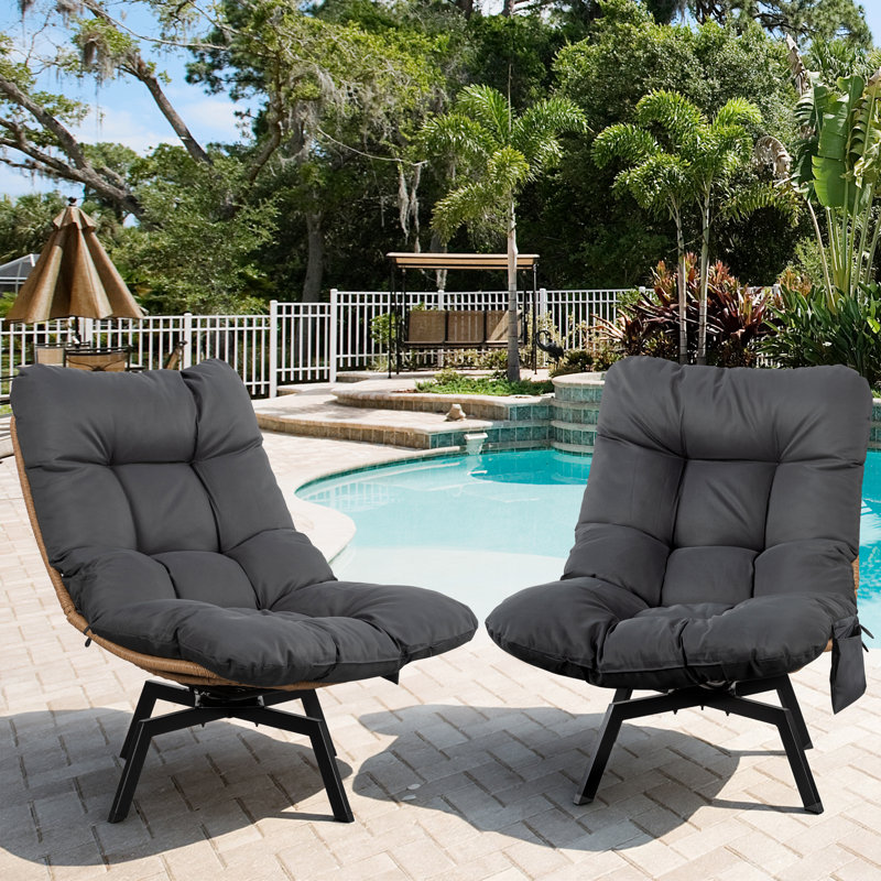 Chaise pivotante d'extérieur en osier avec coussins, Gris foncé, Naturel