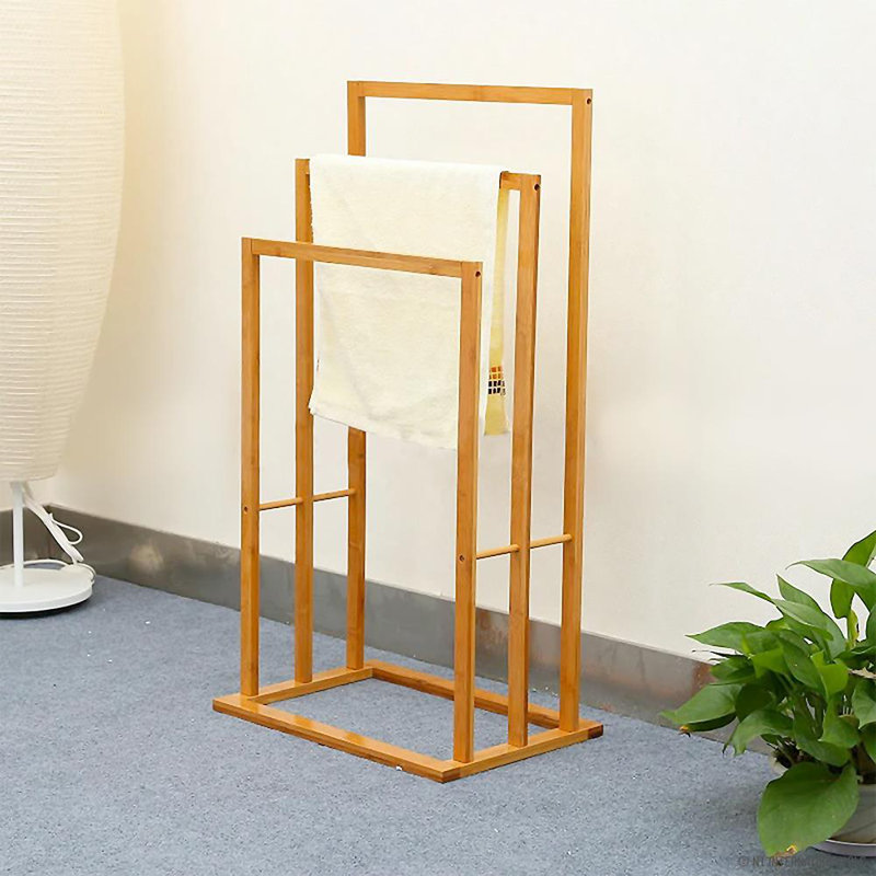 Free Standing Bamboo Towel Holder Bathroom Drying Rail Rack Storage Stand Shelf