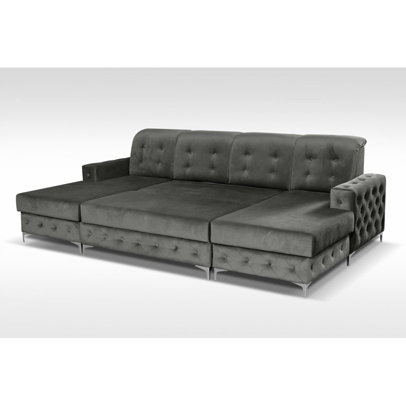 Bowdon Velvet U-Shaped Sectional Symmetrical, Gray