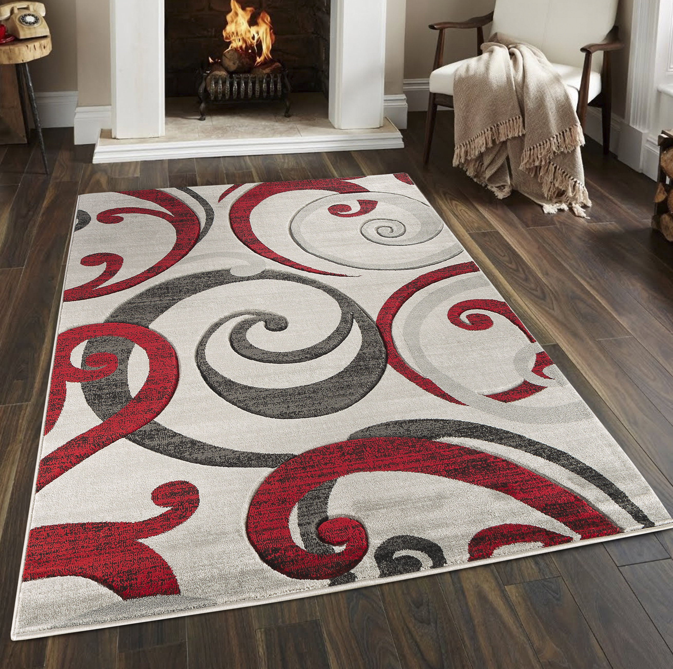 Orren Ellis Brume Abstract Red Area Rug & Reviews Wayfair