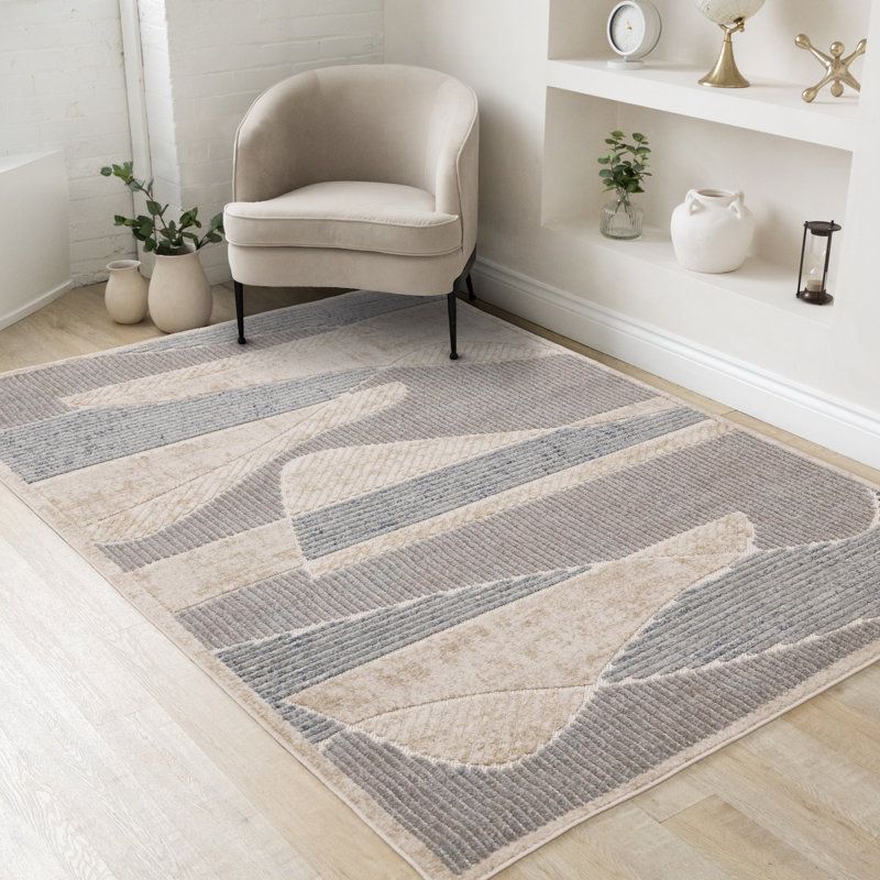 Tapis texturé à vagues géométriques bleues Horicon, Rectangle 5 pi 3 po x 7 pi 7 po