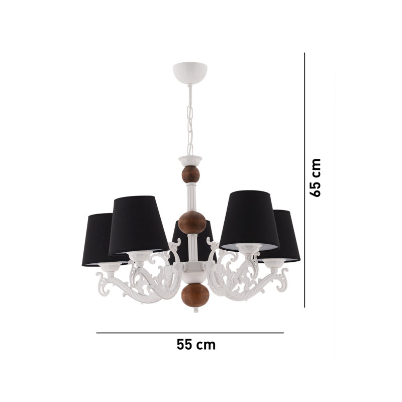 Lustre élégant en métal, finition noir et blanc et brun, 21,7 po x 15,7 po | 5 x douilles E27 (40 W maximum) | Luminaire élégant pour le salon, la salle à manger et le vestibule | Capuchon en PVC durable et conception certifiée IP20