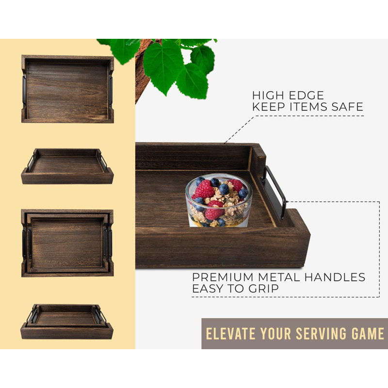 Solid Wood Tray - Set of 3, Rustic Brown