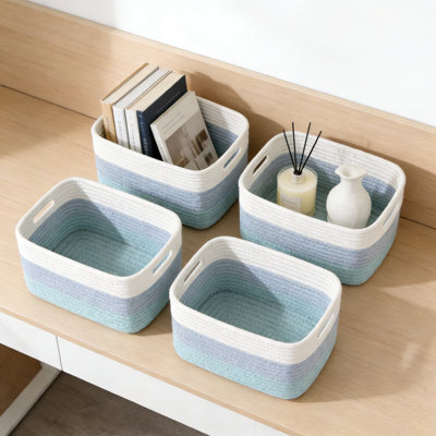 Woven Storage Baskets With Handles, 4-Pack Cotton Rope Organizer Bins For Shelves, Toys, Towels, Books, And Clothes, Foldable For Easy Space Saving