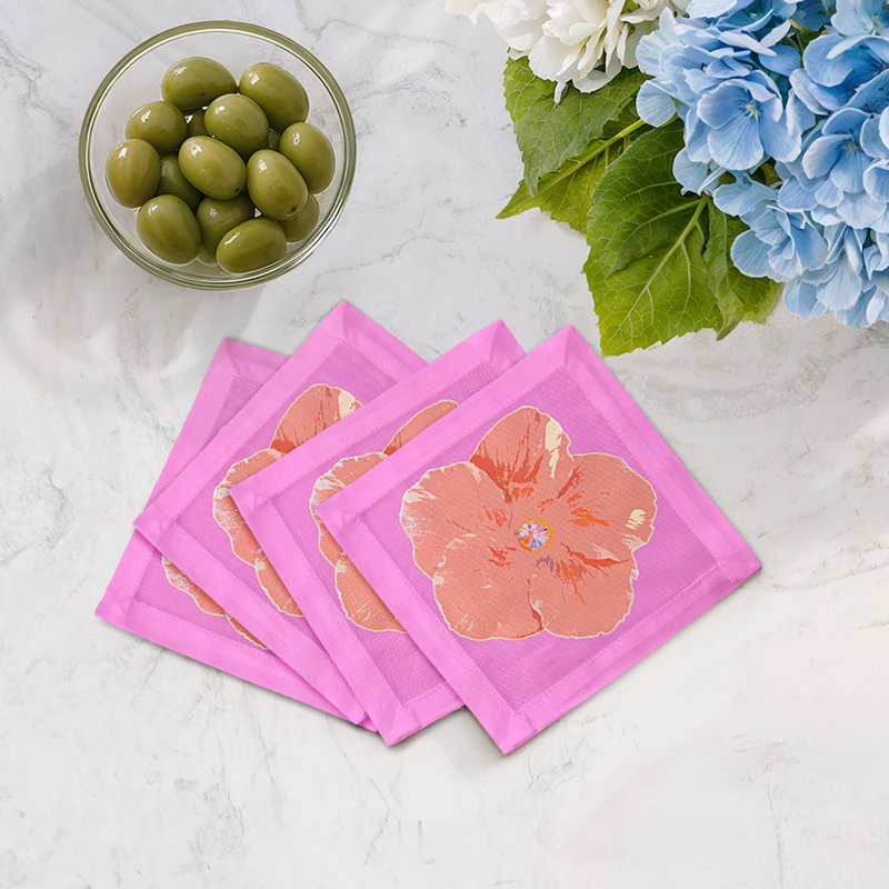 Hibiscus Cotton Sateen Cocktail Napkins, Orchid