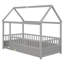 Lit simple en bois rustique avec cadre de maison, design gris pin pour enfants