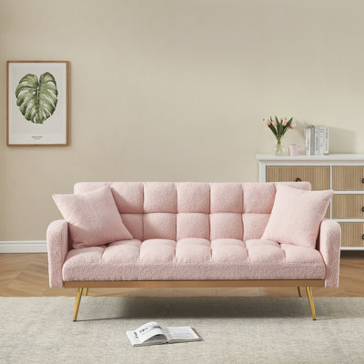 Canapé-lit réglable de 69 pouces de couleur rose avec texture en peluche pour les petits espaces, combinant confort et style