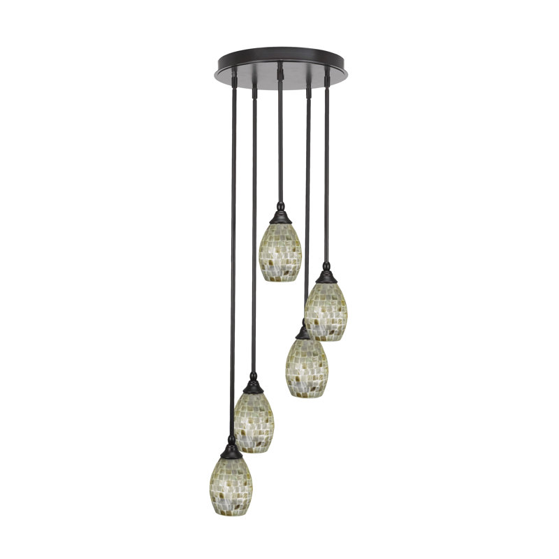 Ivory Glaze Seashell Glass 5-Light Cluster Pendant