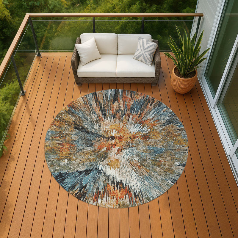 Machine Washable Indoor/Outdoor Pablo ACN2283 Abstract Rug, Round 8'