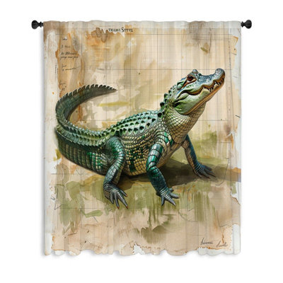 Green Alligator Wildlife Sheer Curtain Single Panel