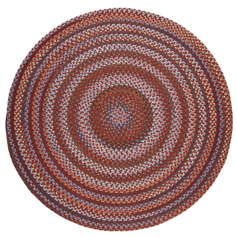 Tapis rouge en laine tressé à la main Ato, Rond 8 pi