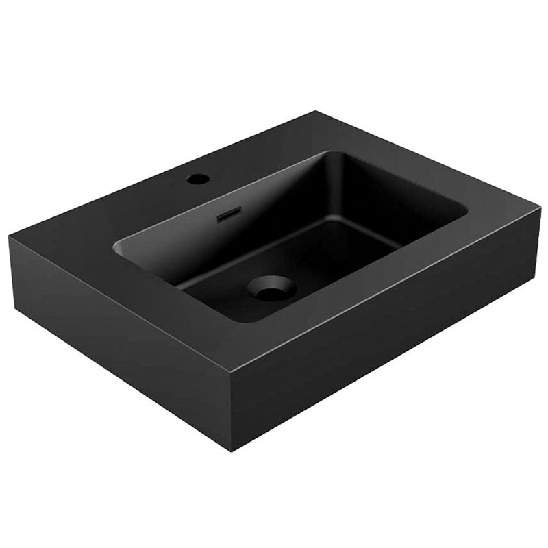 24"W x 18"D Wall Mounted Solid Surface Sink with Overflow & Single-Faucet Hole, Matte Black