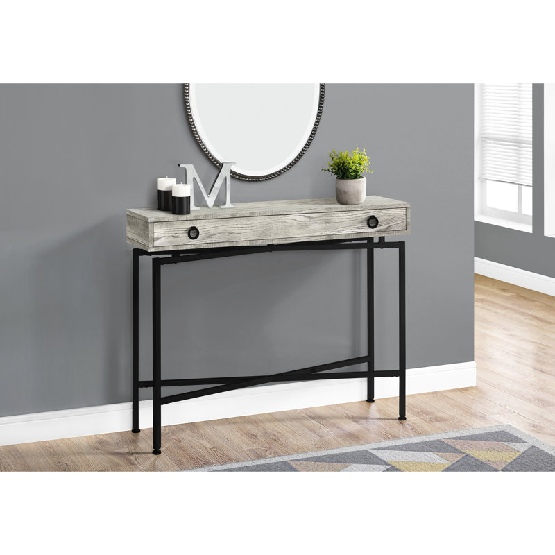 Table d'appoint contemporaine avec finition grise - Éléments décoratifs en métal noir - Poignée de tiroir de corridor en stratifié